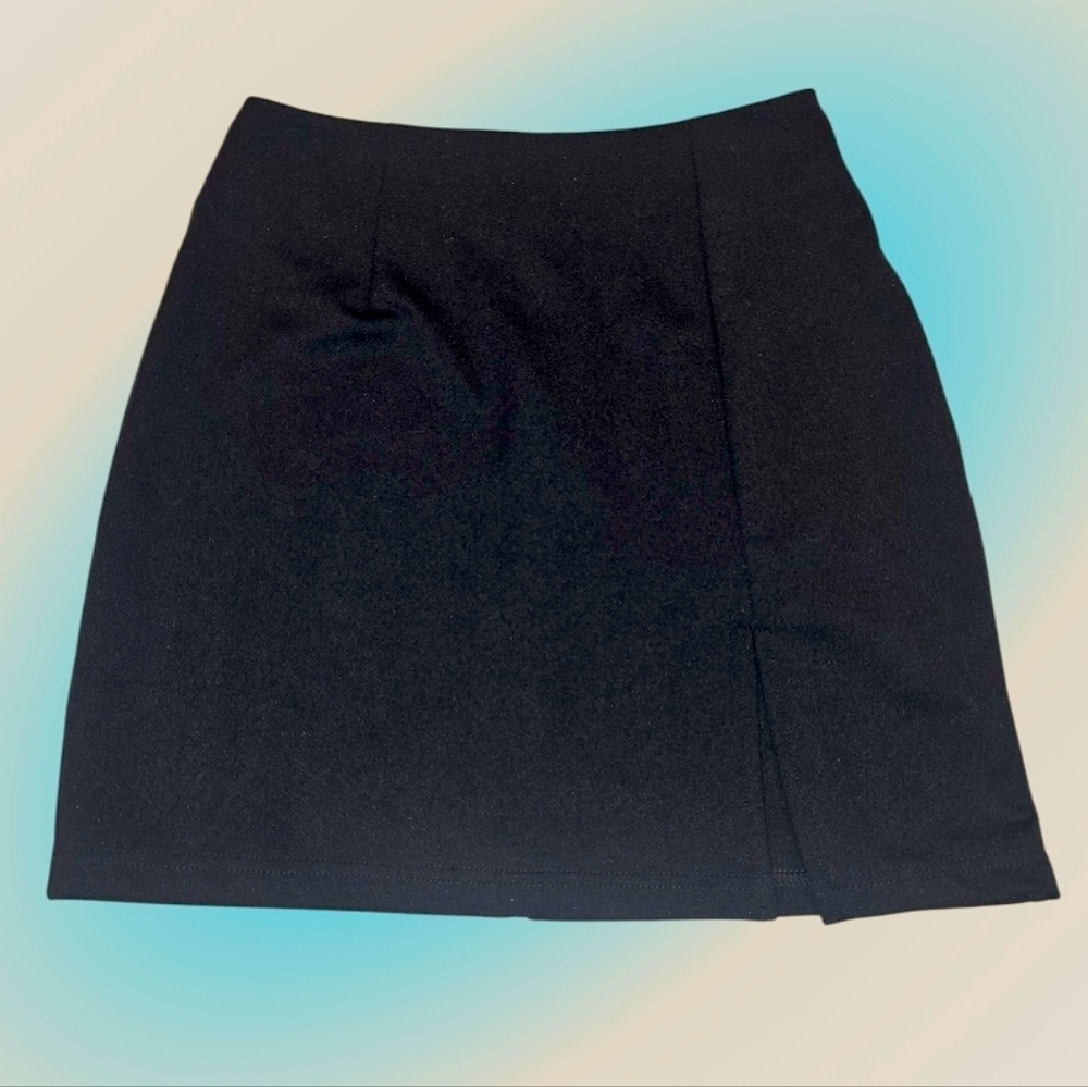 Black Mini Skirt with Front Slit